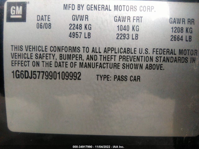 1G6DJ577990109992 Cadillac Cts Rwd W/1sa