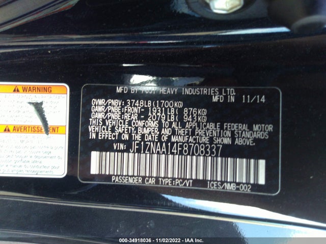 2015 Scion FR-S, VIN: JF1ZNAA14F8708337