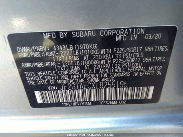 2020 Subaru Crosstrek, VIN: JF2GTAECXL8259195