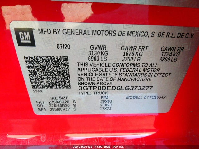2020 GMC Sierra 1500, VIN: 3GTP8DED6LG373277