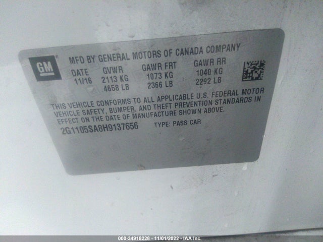 Chevrolet IMPALA LT 2017 2G1105SA8H9137656 Image 9