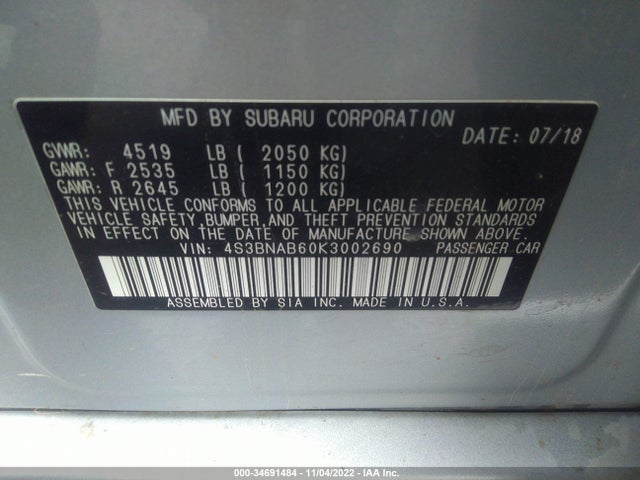 Subaru Legacy 2019 4S3BNAB60K3002690 Image 10
