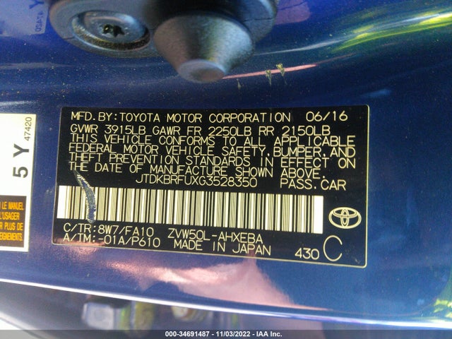 2016 Toyota Prius, VIN: JTDKBRFUXG3528350