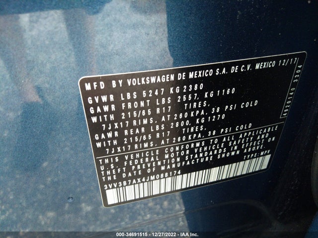 2018 VOLKSWAGEN TIGUAN SEL/SE VIN: 3VV3B7AX4JM088174