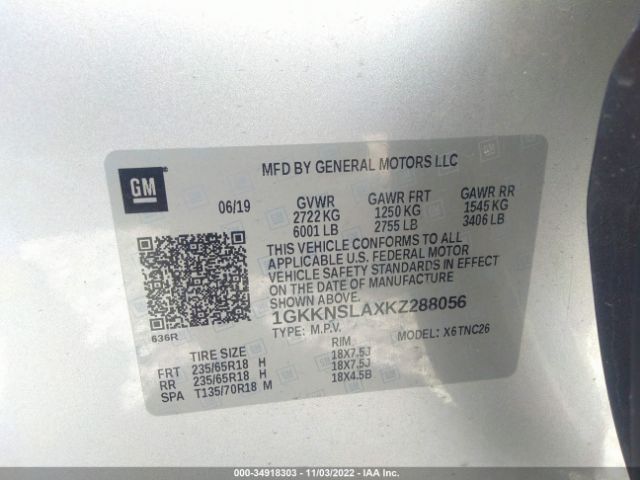 1GKKNSLAXKZ288056 GMC Acadia