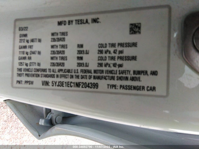 Tesla Model 3 Performance 2022 5YJ3E1EC1NF204399 Image 9