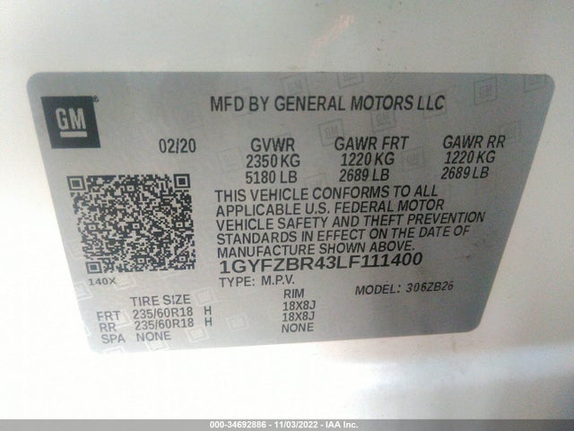 2020 Cadillac XT4, VIN: 1GYFZBR43LF111400