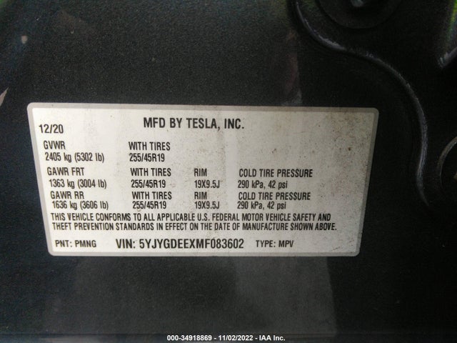 Tesla Model Y Long Range 2021 5YJYGDEEXMF083602 Image 9