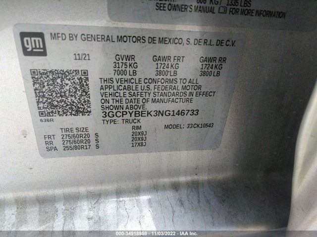 Chevrolet Silverado 1500 Ltd Custom 2022 3GCPYBEK3NG146733 Image 10