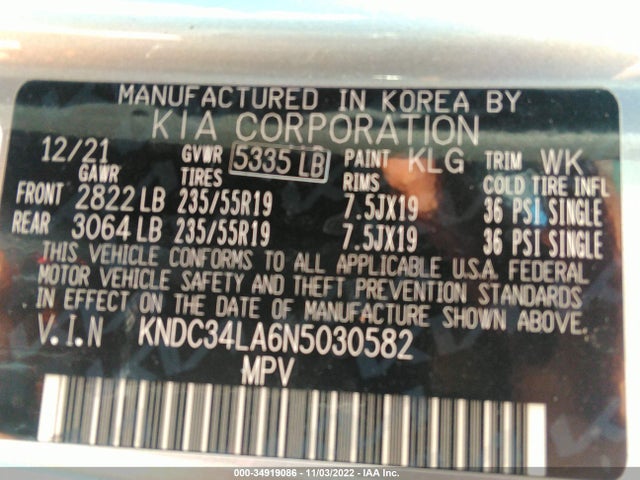 2022 Kia EV6, VIN: KNDC34LA6N5030582