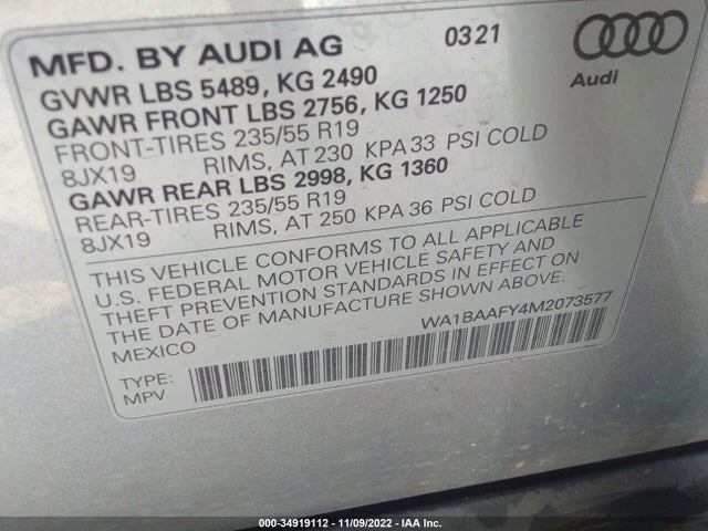 WA1BAAFY4M2073577 Audi Q5 Premium Plus