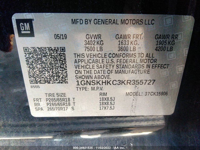 2019 Chevrolet Suburban, VIN: 1GNSKHKC3KR355727