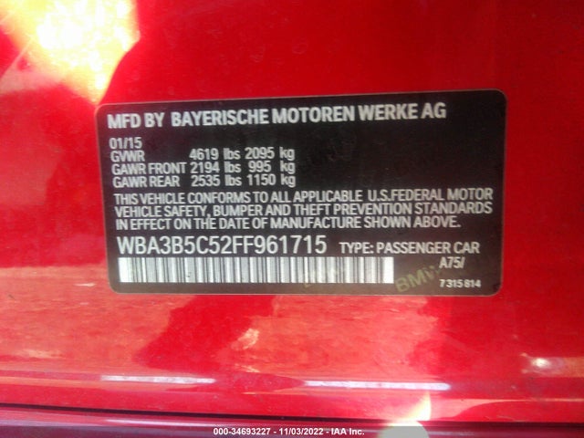 2015 BMW 3 Series, VIN: WBA3B5C52FF961715