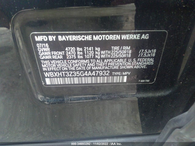 2016 BMW X1, VIN: WBXHT3Z35G4A47932