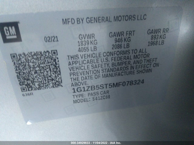 Chevrolet MALIBU LS 2021 1G1ZB5ST5MF078324 Image 9