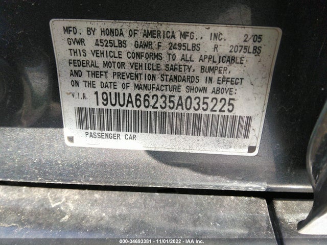 Acura TL 2005 19UUA66235A035225 Image 9