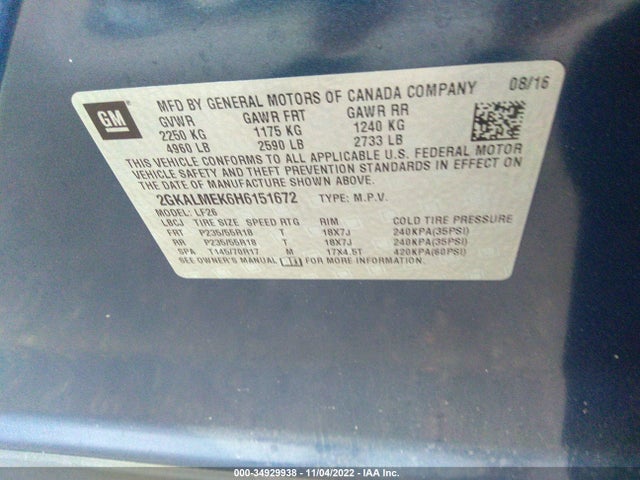 GMC Terrain Sle 2017 2GKALMEK6H6151672 Image 9