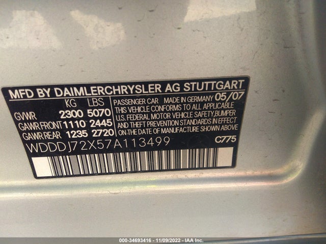 Продаж на аукціоні авто 2007 Mercedes-benz Cls-class 5.5l, vin: WDDDJ72X57A113499, номер лоту: 34693416