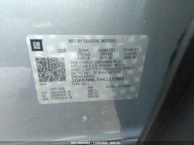 GMC ACADIA SLT 2019 1GKKNMLS9KZ177891 Image 10