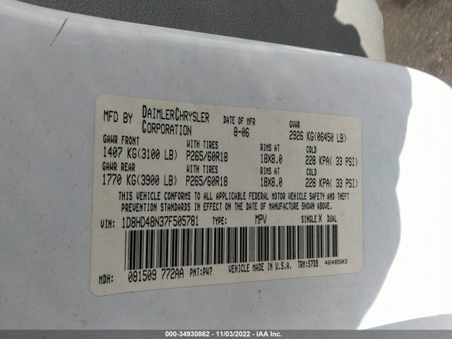 Dodge Durango Slt 2007 1D8HD48N37F505781 Image 10
