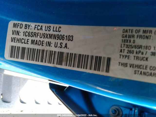 RAM 1500 Trx 2021 1C6SRFU9XMN906103 Image 10