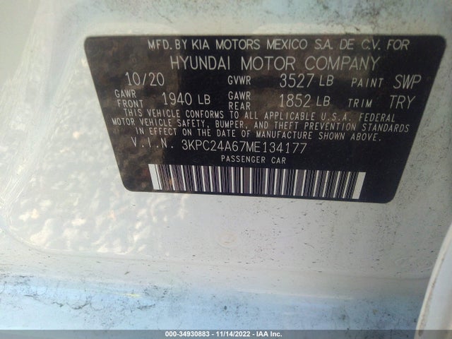 Hyundai ACCENT SE 2021 3KPC24A67ME134177 Image 10