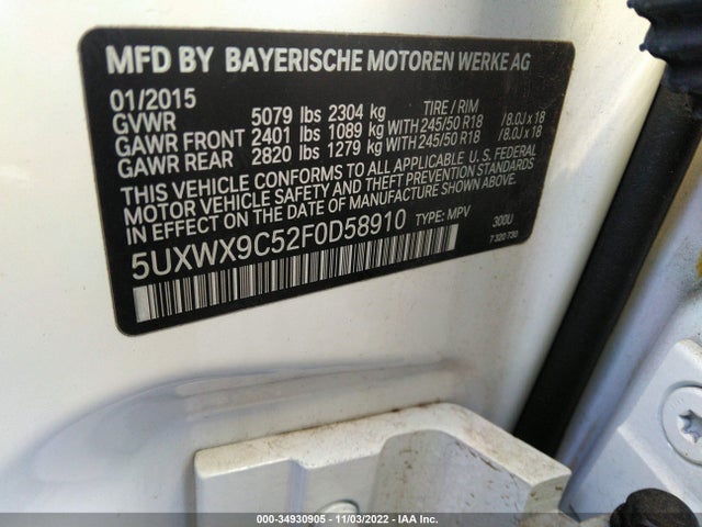 2015 BMW X3, VIN: 5UXWX9C52F0D58910