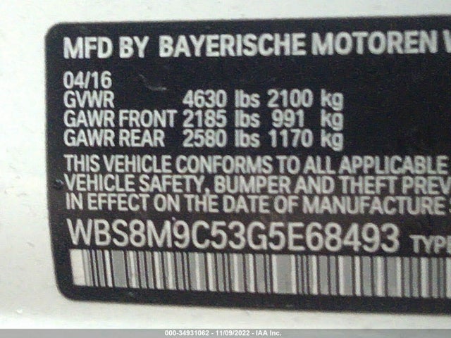 2016 BMW M3, VIN: WBS8M9C53G5E68493