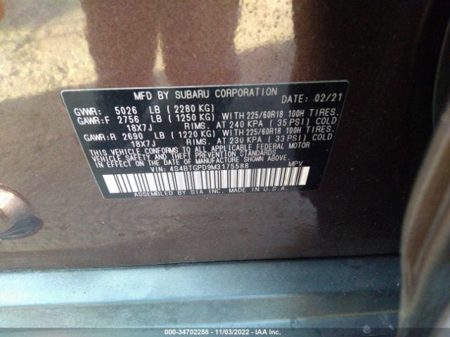 4S4BTGPD9M3175588 Subaru Outback