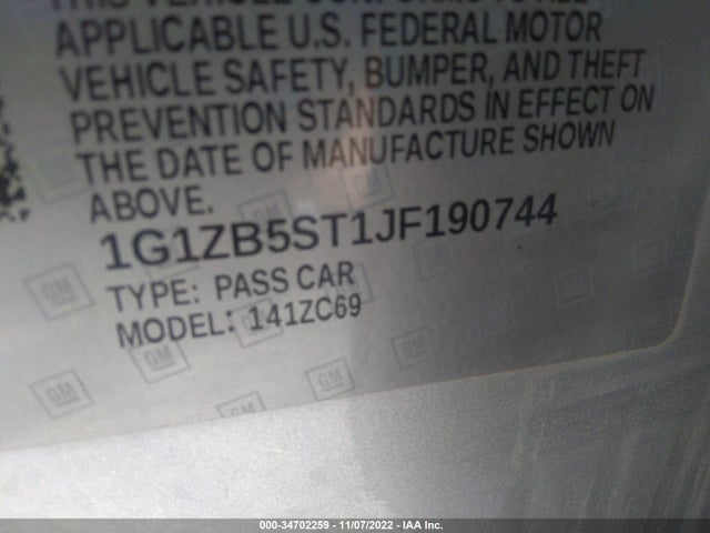 2018 CHEVROLET MALIBU LS VIN: 1G1ZB5ST1JF190744