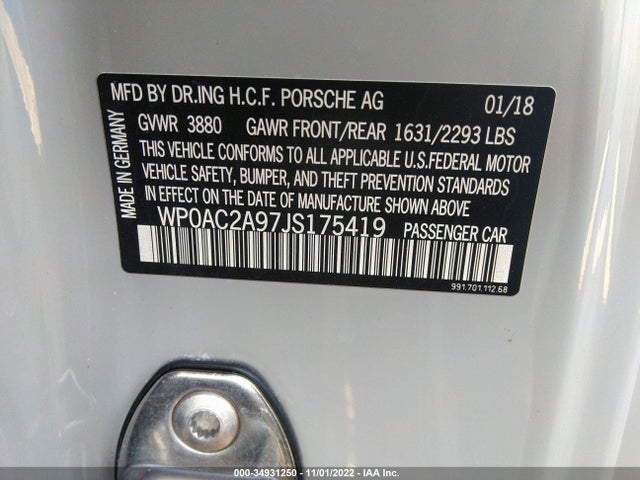 2018 Porsche 911, VIN: WP0AC2A97JS175419