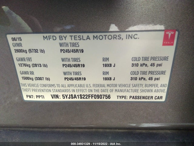 Tesla Model S 85d/70d/90d/p90d 2015 5YJSA1S22FF090756 Image 10