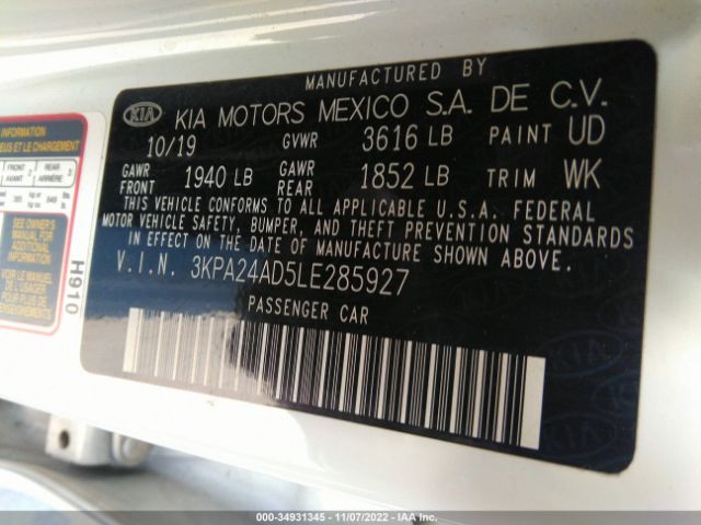 3KPA24AD5LE285927 KIA RIO LX