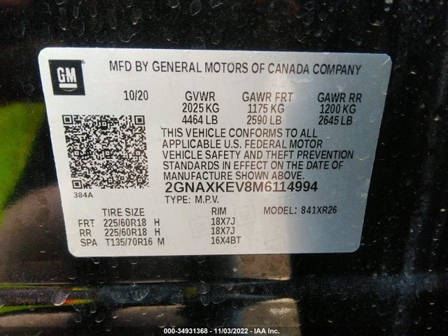 Chevrolet EQUINOX LT 2021 2GNAXKEV8M6114994 Image 9