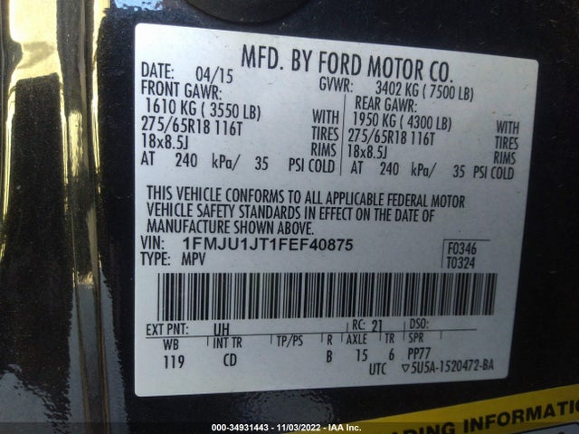 2015 Ford Expedition, VIN: 1FMJU1JT1FEF40875