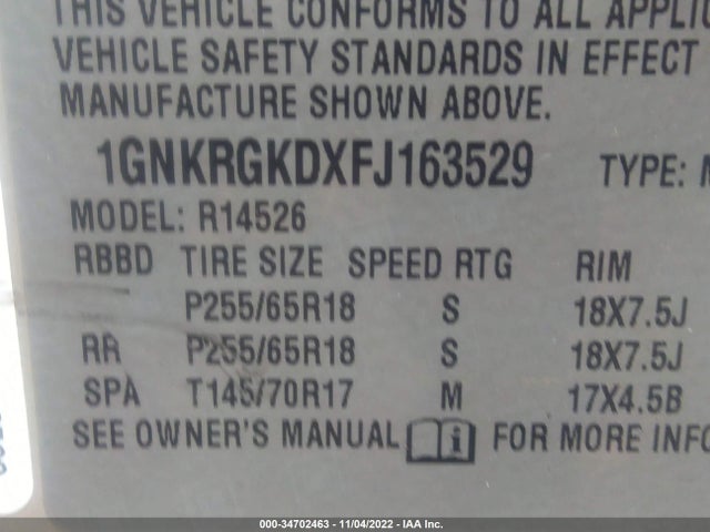 2015 Chevrolet Traverse, VIN: 1GNKRGKDXFJ163529