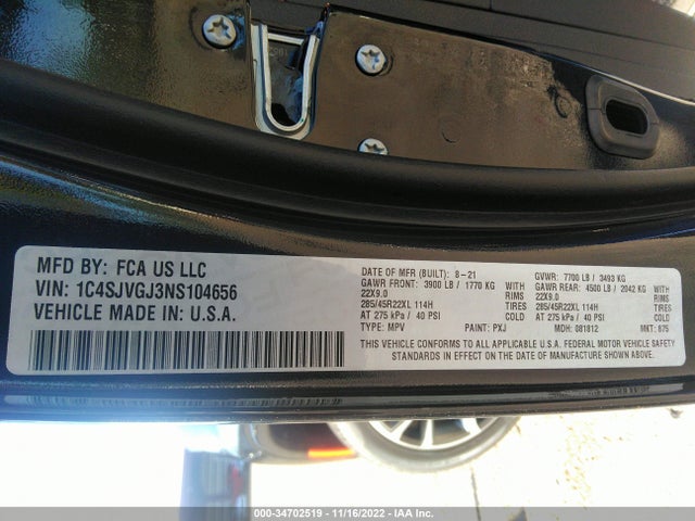 2022 Jeep Grand Wagoneer, VIN: 1C4SJVGJ3NS104656
