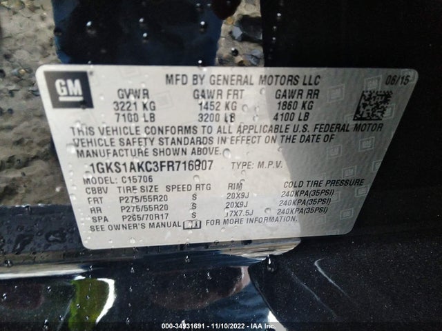 2015 GMC Yukon, VIN: 1GKS1AKC3FR716807