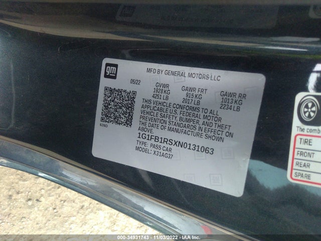 2022 Chevrolet Camaro, VIN: 1G1FB1RSXN0131063