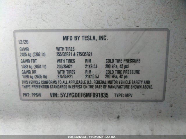 Tesla Model Y Performance 2021 5YJYGDEF6MF091835 Image 10