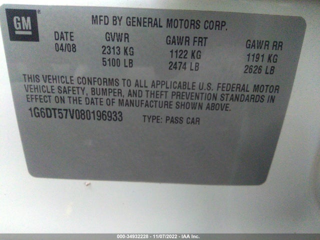 2008 CADILLAC CTS AWD W/1SB VIN: 1G6DT57V080196933