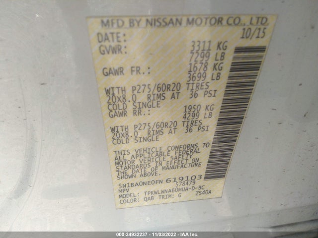 2015 Nissan Armada, VIN: 5N1BA0NE0FN619103