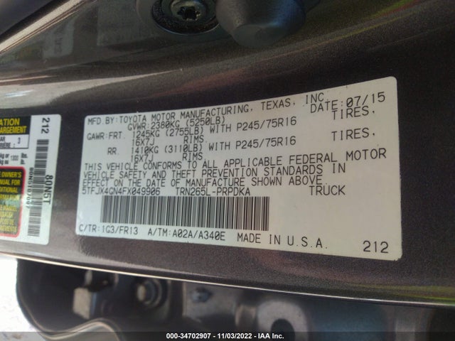 Toyota Tacoma 2015 5TFJX4GN4FX049906 Image 10