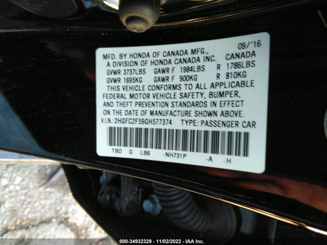 Honda Civic Sedan Lx 2016 2HGFC2F59GH577374 Image 9