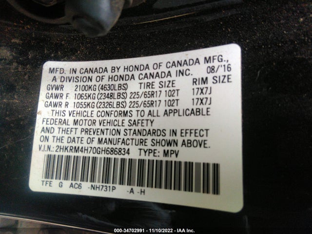 Honda Cr-v Ex-l 2016 2HKRM4H70GH686834 Image 10