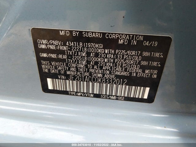 2019 Subaru Crosstrek, VIN: JF2GTACC0K8332012