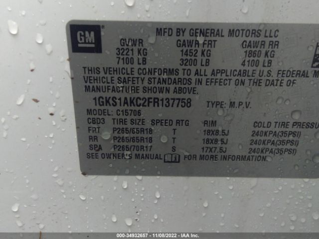 1GKS1AKC2FR137758 GMC YUKON SLE