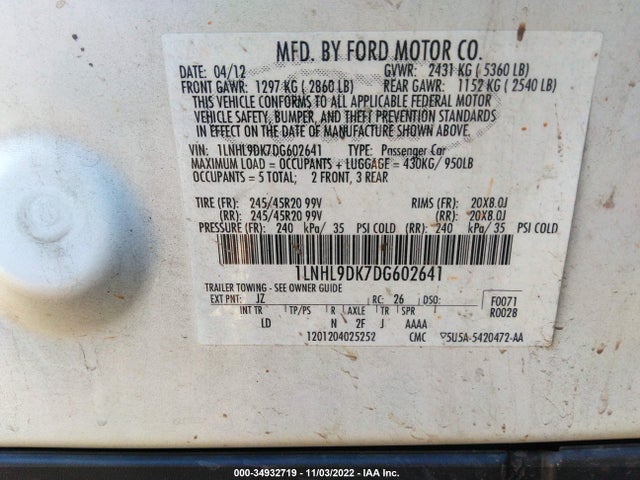 Lincoln MKS 2013 1LNHL9DK7DG602641 Image 9