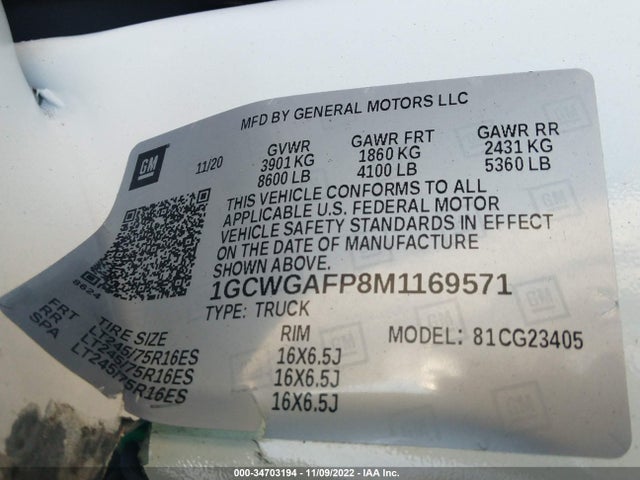 2021 Chevrolet Express, VIN: 1GCWGAFP8M1169571