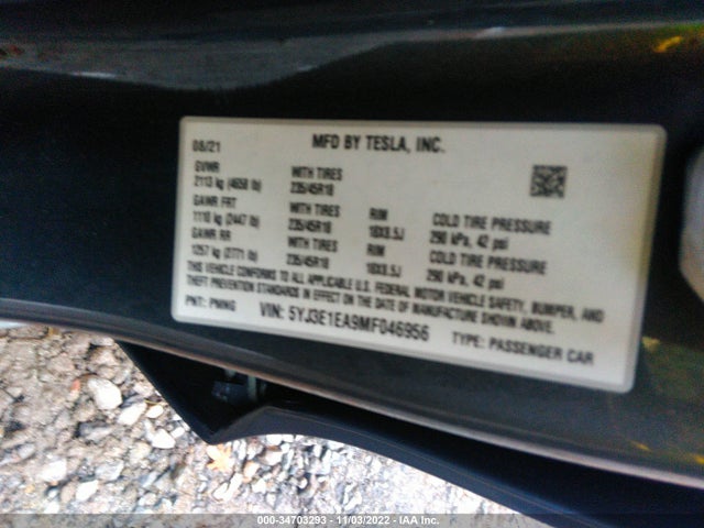 Tesla MODEL 3 2021 5YJ3E1EA9MF046956 Image 10